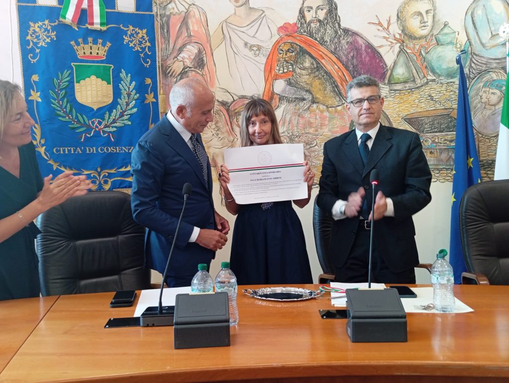 conferimento cittadinanza Nuccio Ordine_Franz Caruso, Rosalia Broccolo e Giuseppe Mazzuca